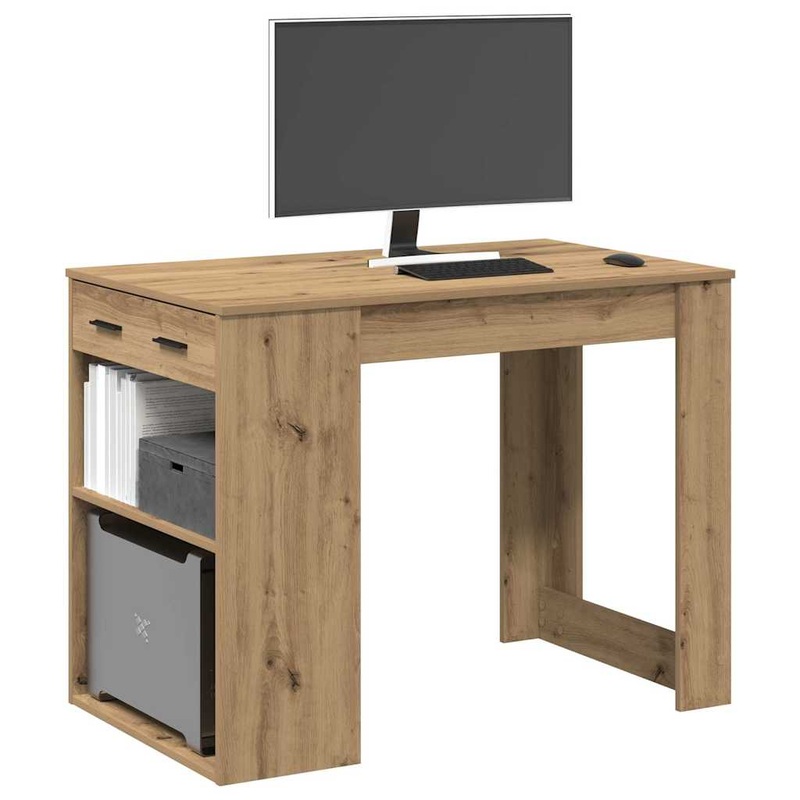 Bureau avec tiroir et tagre chne artisanal bois d'ingnierie
