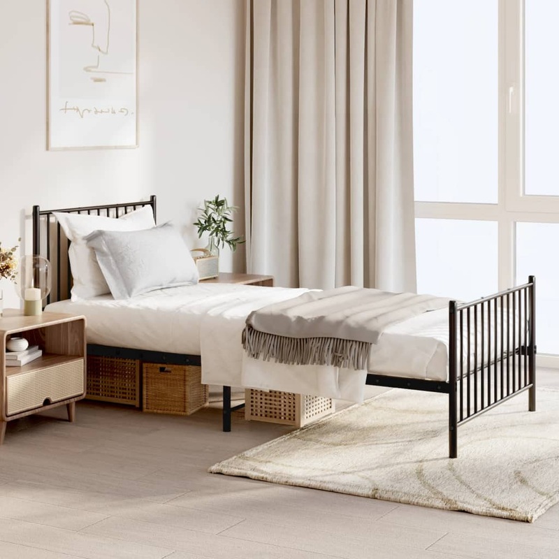 Cadre de lit mtal sans matelas avec pied de lit noir 90x200 cm