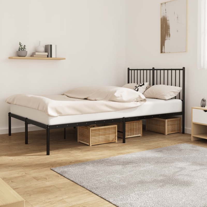 Cadre de lit mtal sans matelas avec tte de lit noir 120x190cm