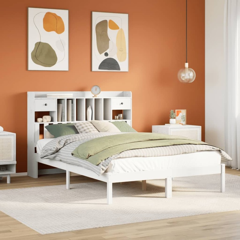 Lit bibliothque sans matelas blanc 140x200 cm bois pin massif