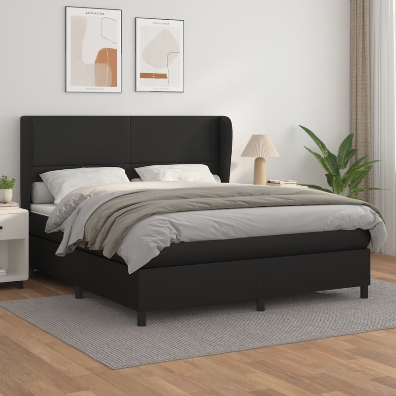 Sommier  lattes de lit avec matelas Noir 180x200 cm Similicuir