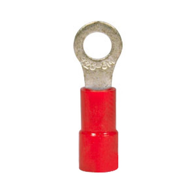 A-R03-AI Ring Terminal, Insulated, Wire Size 22-16, Stud Size #6, 10 Pk