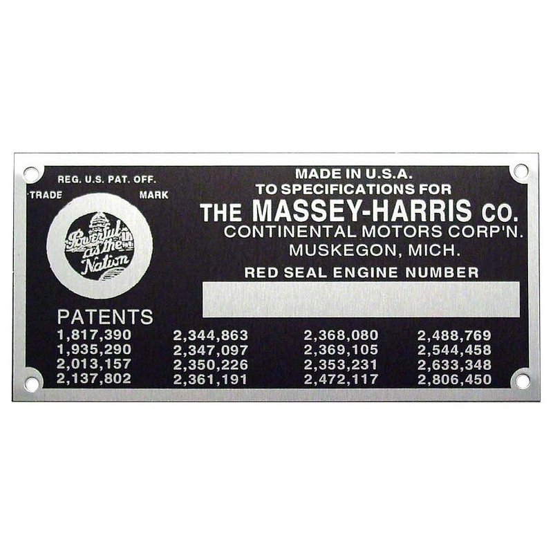 MHS062 Engine Serial Number Tag With Rivets Fits Massey Harris