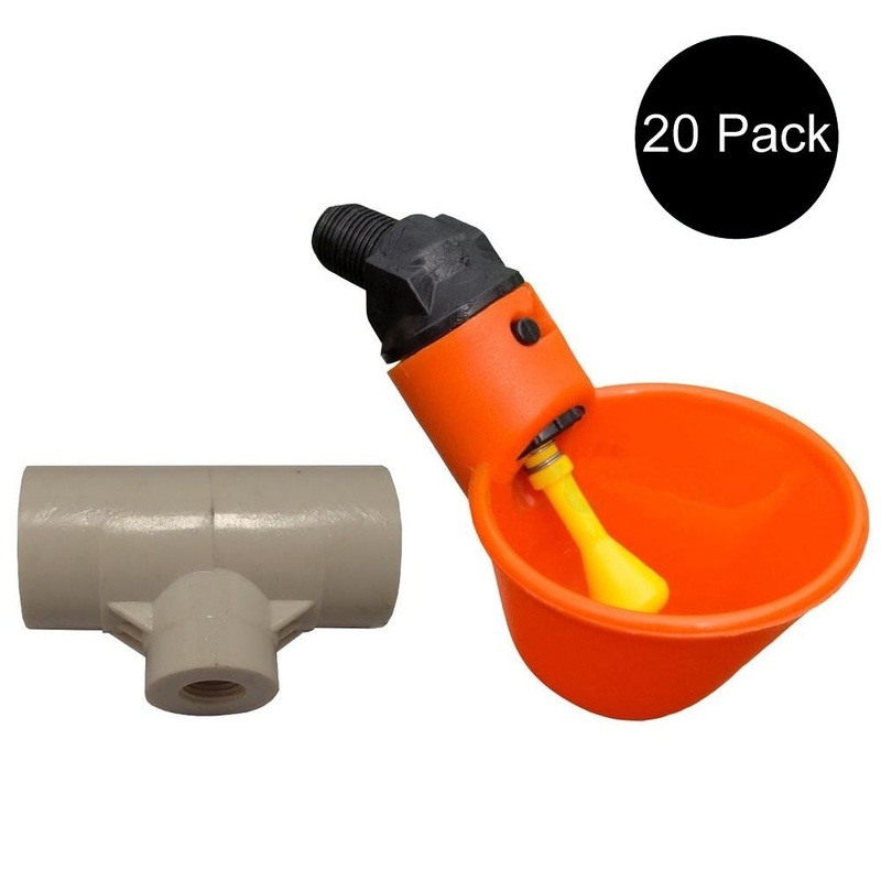 (20) Automatic Waterer Drinker Cups & 1/2" PVC Tee Fittings Chicken Poultry Coop