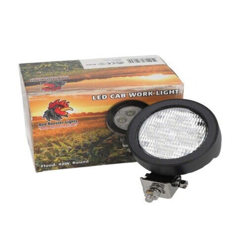 Red Rooster LED Cab Work Light - Flood 40W Round fits John Deere 5420 5425 5520 6120 6215 6220 6320 6415 6420 6615 6715 7220 7320 7420 7520 RE219708