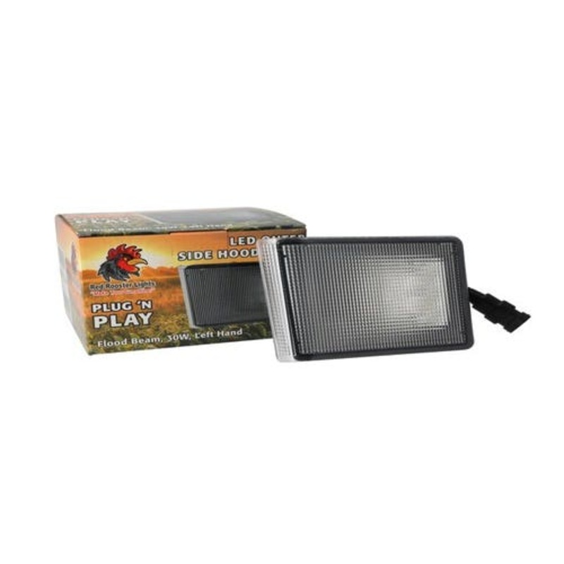 LED Outer Side Hood Light 30W Rectangular Flood Beam - Left Hand fits John Deere 4700 4710 4720 7600 7610 7700 7710 7800 7810 RE151564 RE39347