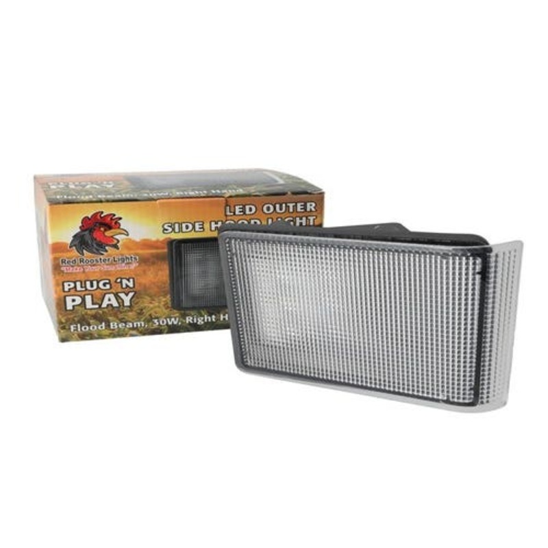 LED Outer Side Hood Light 30W Rectangular Flood Beam - Right Hand fits John Deere 4700 4710 4720 7600 7610 7700 7710 7800 7810 RE151565 RE39346