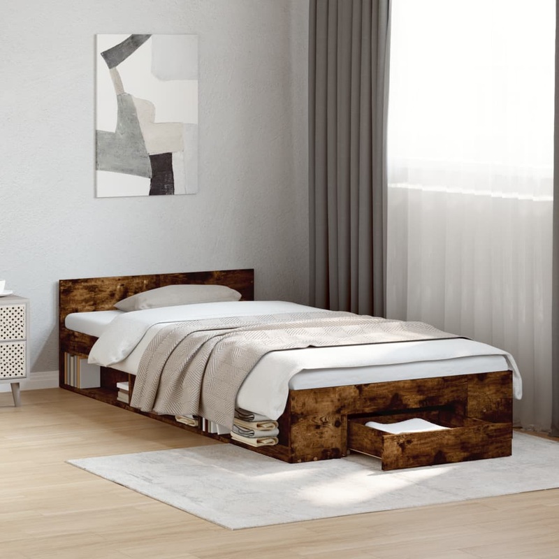 Cadre de lit avec tiroir sans matelas chne fum 100x200 cm