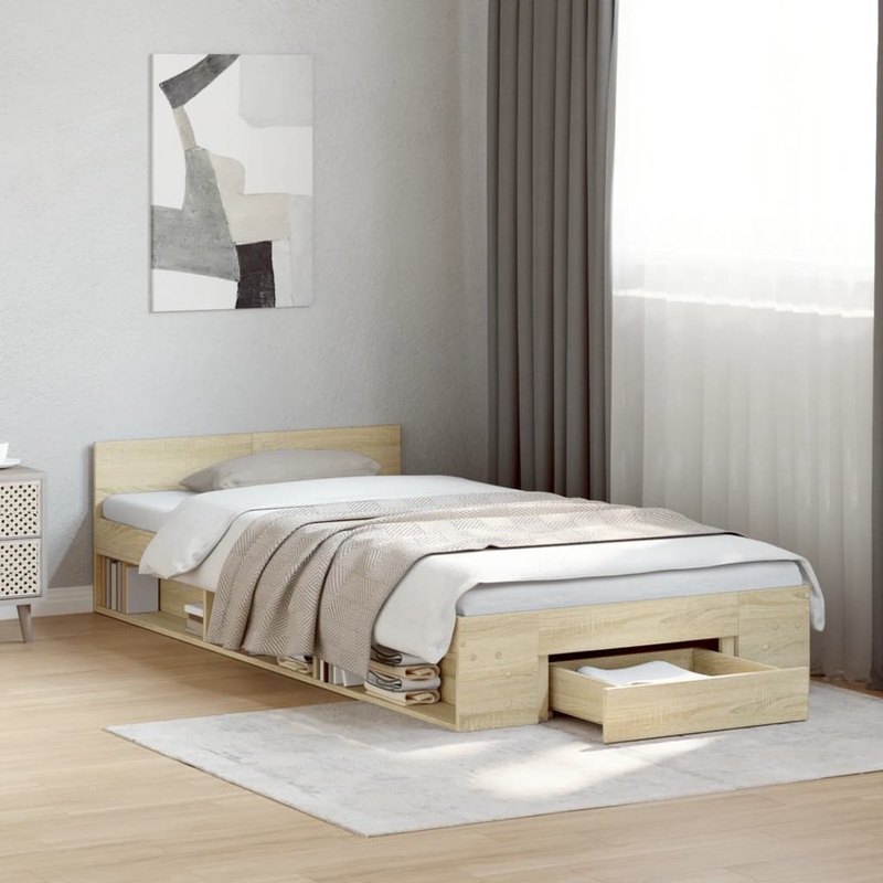 Cadre de lit avec tiroir sans matelas chne sonoma 90x190 cm