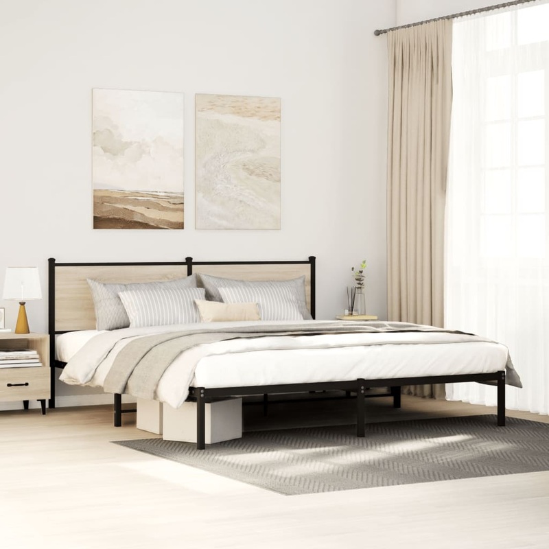 Cadre de lit en mtal sans matelas chne sonoma 183x213 cm