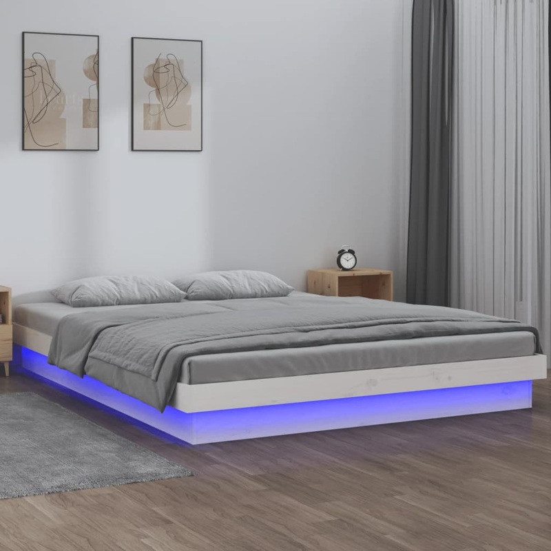 Cadre de lit  LED sans matelas blanc 200x200 cm bois massif