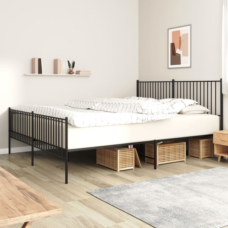 Cadre de lit mtal sans matelas avec pied de lit noir 200x200cm