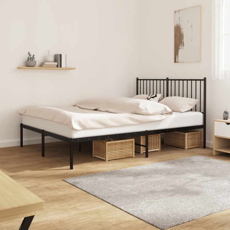 Cadre de lit mtal sans matelas avec tte de lit noir 140x190cm