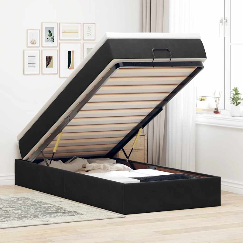 Cadre de lit ottoman avec matelas noir 100x200cm velours