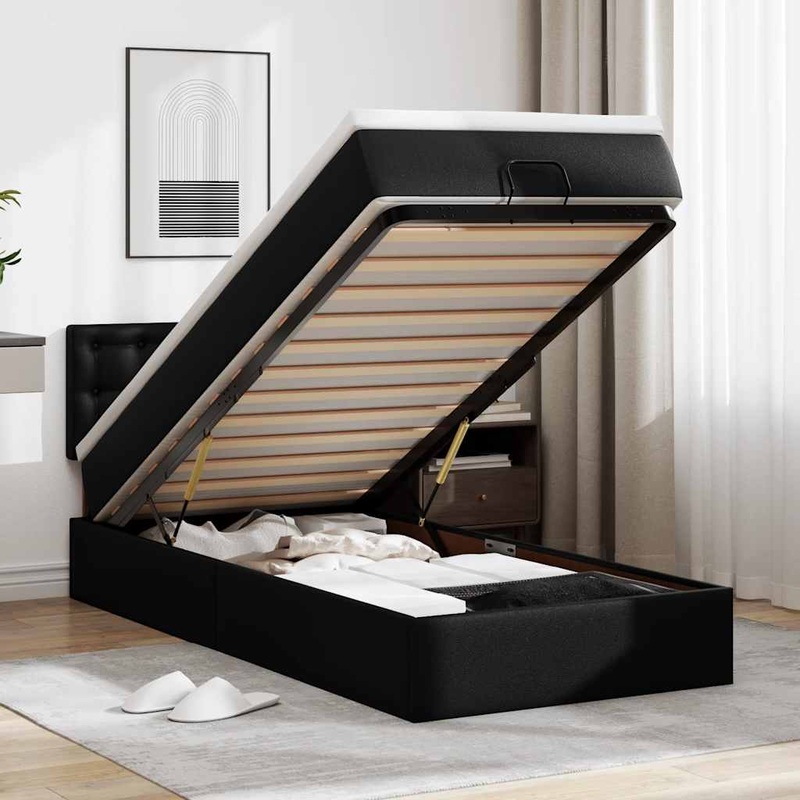 Cadre de lit ottoman avec matelas noir 80x200 cm similicuir