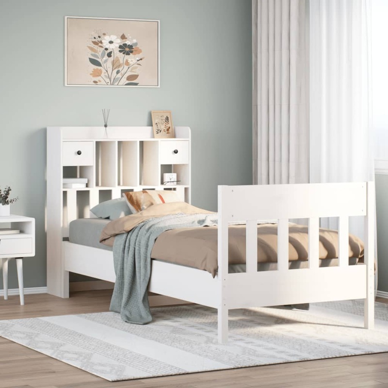 Cadre de lit sans matelas blanc 75x190 cm bois de pin massif
