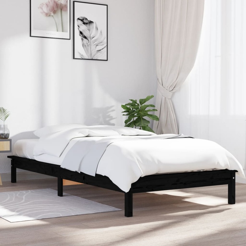 Cadre de lit sans matelas noir 90x200 cm bois massif