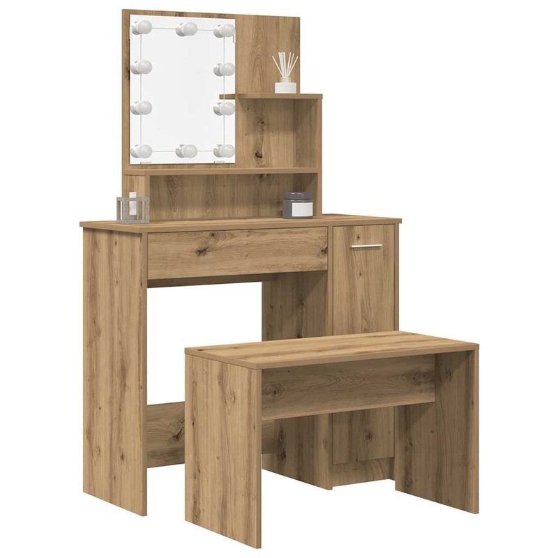 Ensemble de coiffeuse avec LED chne artisanal bois ingnierie
