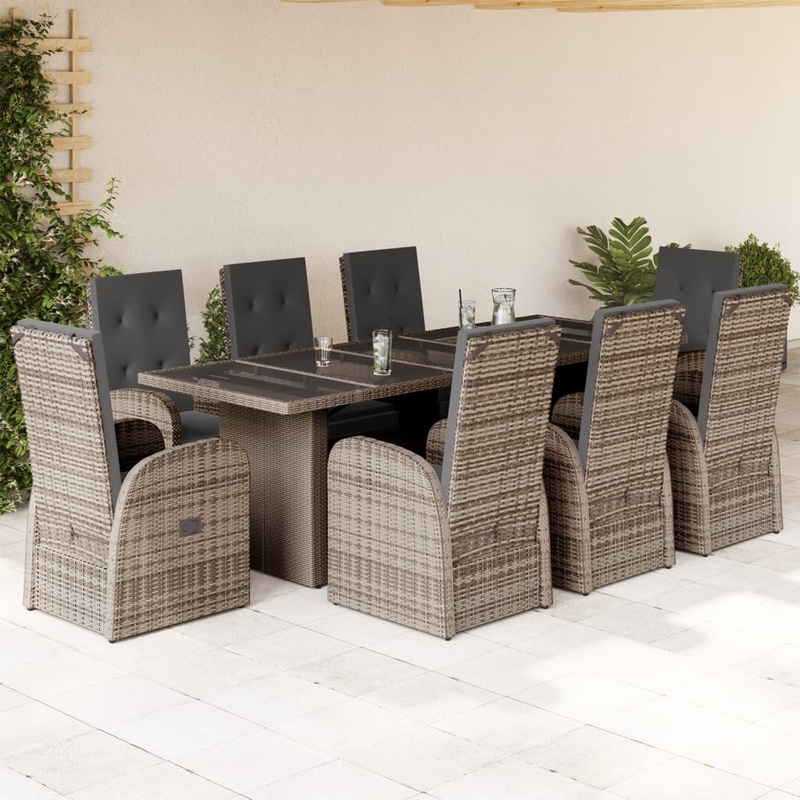 Ensemble  manger de jardin 9 pcs coussins gris rsine tresse