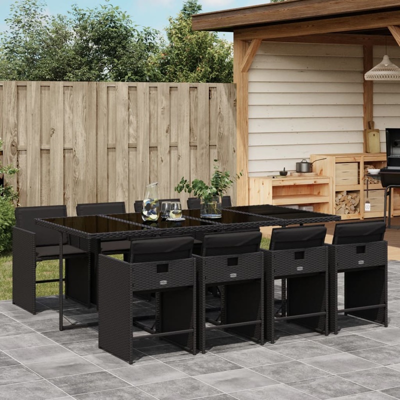 Ensemble  manger de jardin 9pcs coussins noir rsine tresse