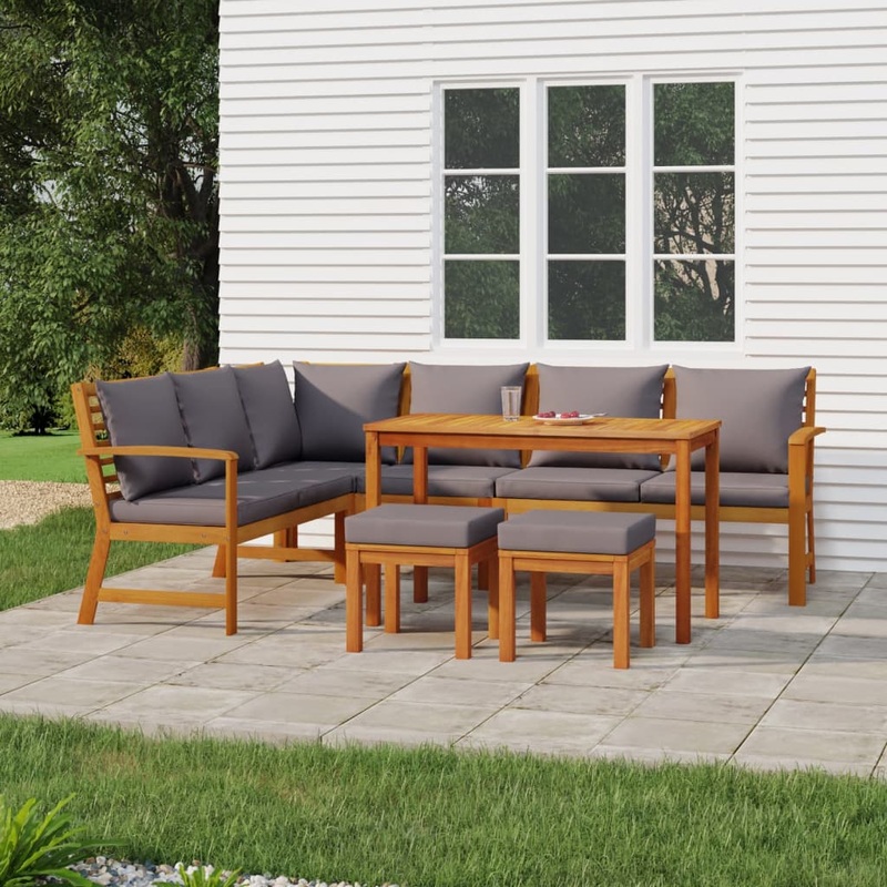 Ensemble  manger de jardin coussins 7 pcs Bois acacia