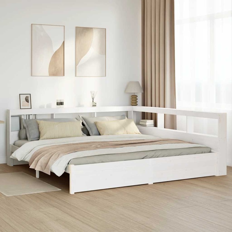 Lit bibliothque sans matelas blanc 180x200 cm bois pin massif
