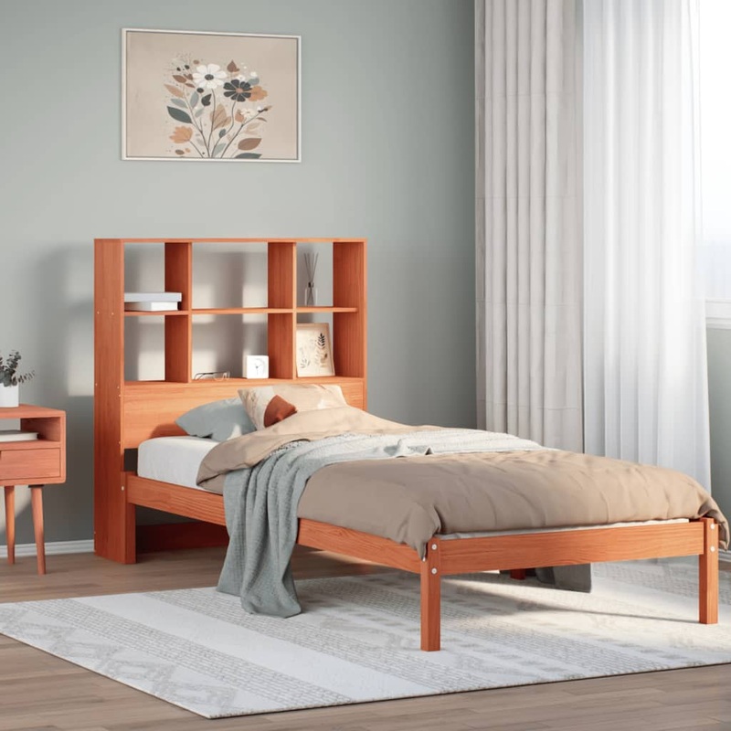 Lit bibliothque sans matelas cire marron 90x190 cm pin massif