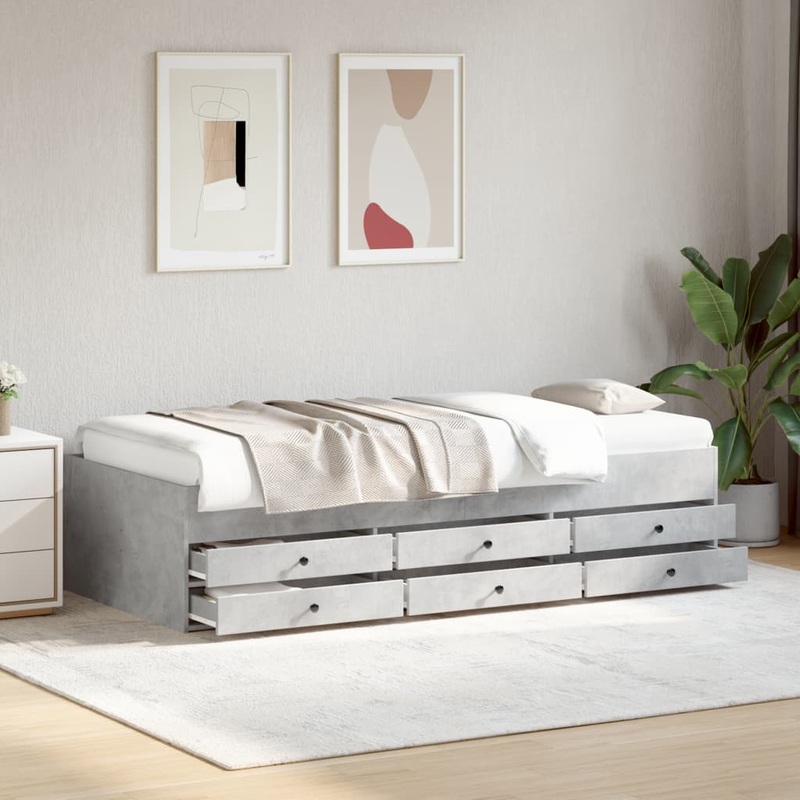 Lit de jour avec tiroirs sans matelas gris bton 75x190 cm