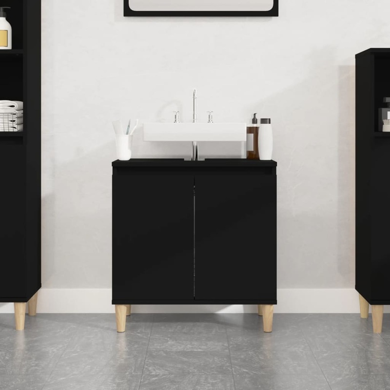 Meuble d'vier noir 58x33x60 cm bois d'ingnierie