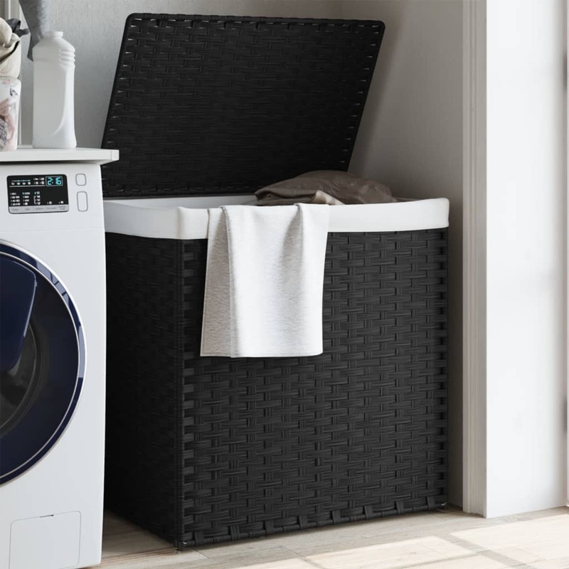 Panier  linge avec 2 sections noir 53x35x57 cm rsine tresse