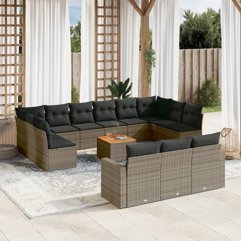 Salon de jardin avec coussins 14 pcs gris rsine tresse
