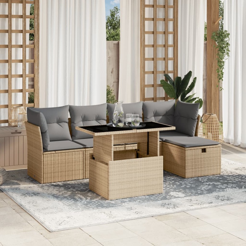 Salon de jardin avec coussins 6 pcs beige rsine tresse