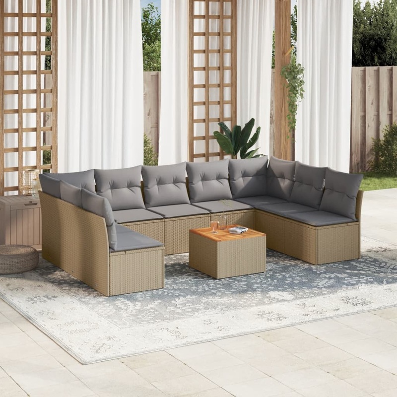 Salon de jardin et coussins 10 pcs mlange beige rsine tresse