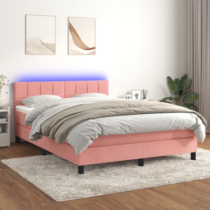 Sommier  lattes de lit avec matelas et LED Rose 140x190 cm