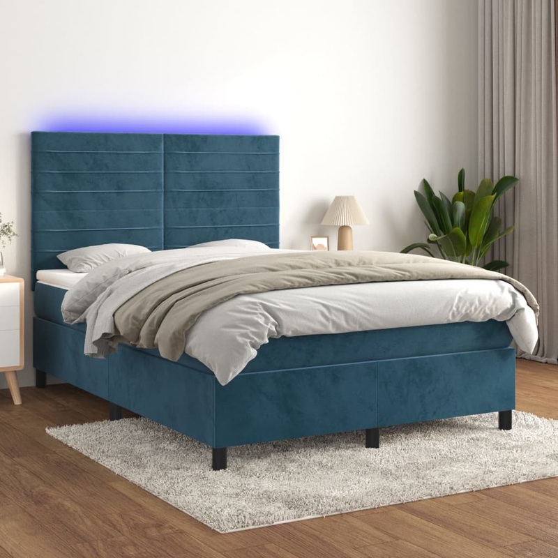 Sommier  lattes de lit avec matelas LED Bleu fonc 140x190 cm