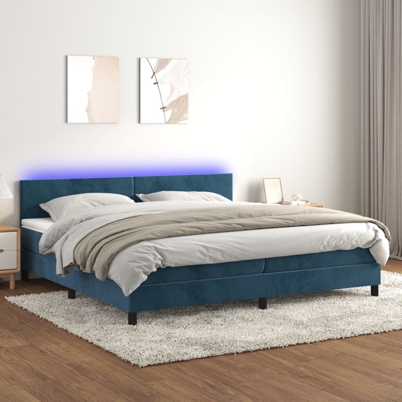 Sommier  lattes de lit avec matelas LED Bleu fonc 200x200 cm