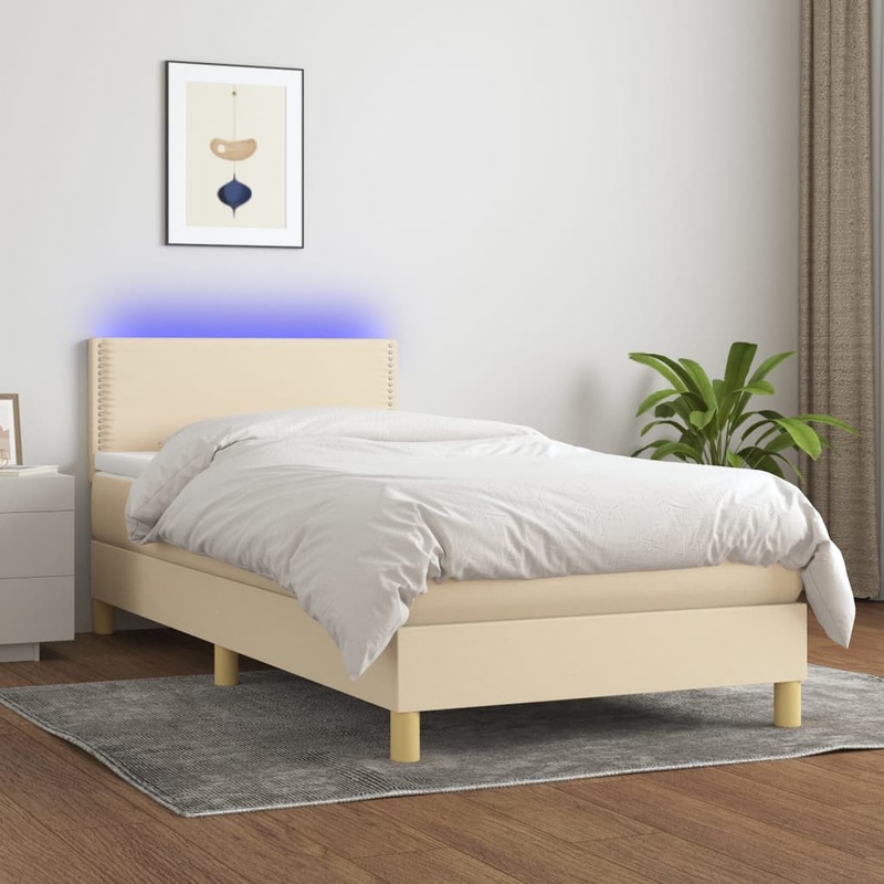 Sommier  lattes de lit avec matelas LED Crme 100x200 cm Tissu