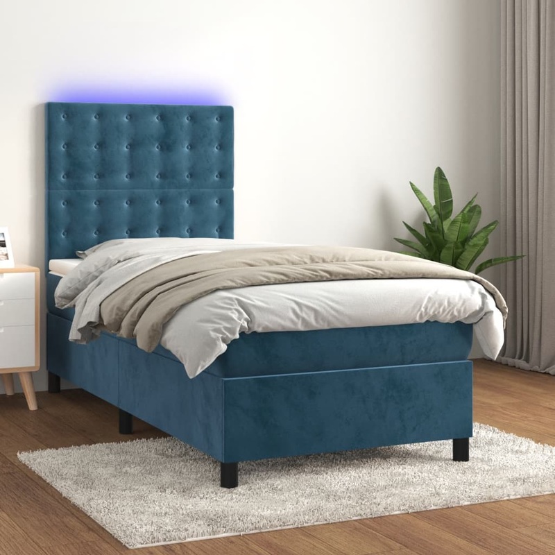 Sommier  lattes de lit et matelas et LED Bleu fonc 80x200 cm