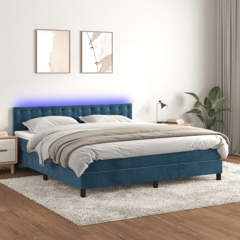Sommier  lattes de lit matelas et LED Bleu fonc 160x200 cm