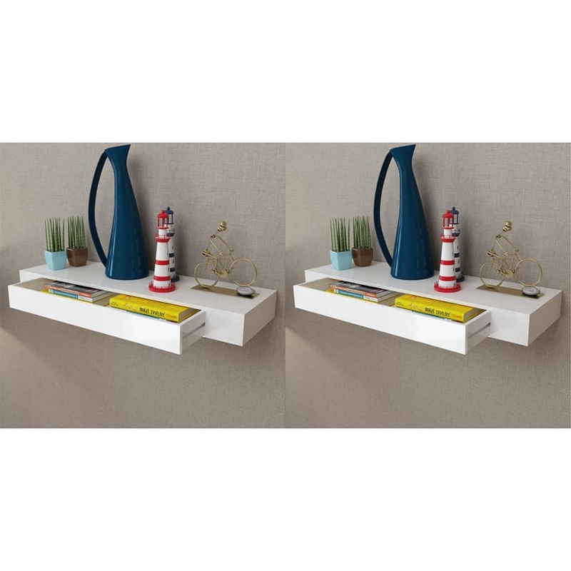 tagres murales avec tiroirs 2 pcs Blanc 80 cm